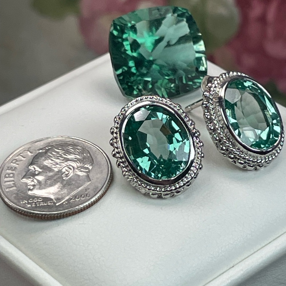 Clearance ‼️10ct Tourmaline Silver 925 Earrings Teal - Picture 5 of 12
